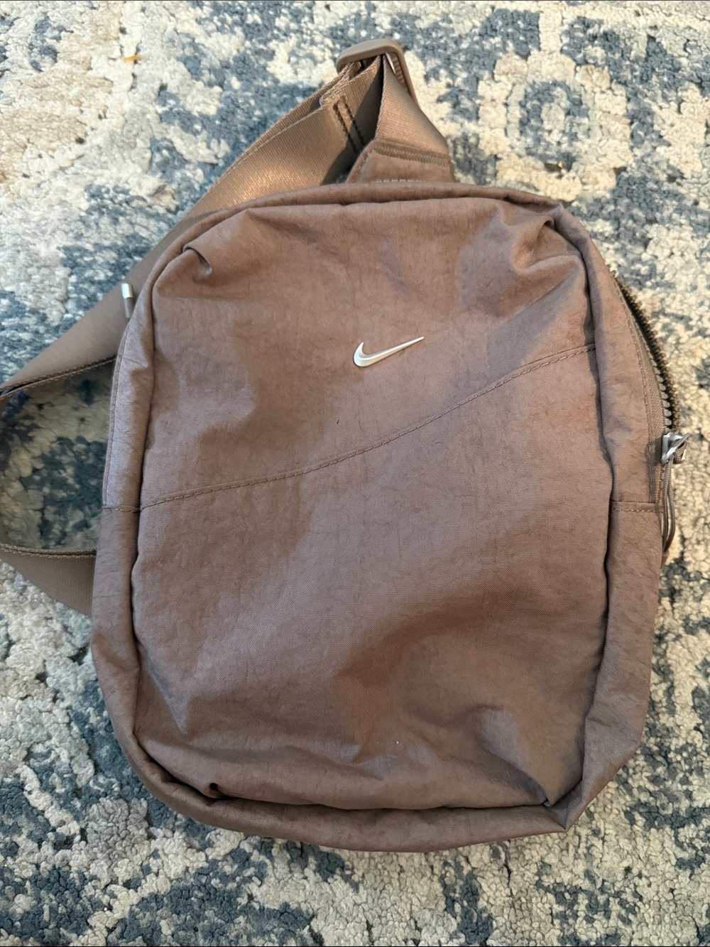 Nike Tan/Brown Sling Belt Bag with Silver Swoosh